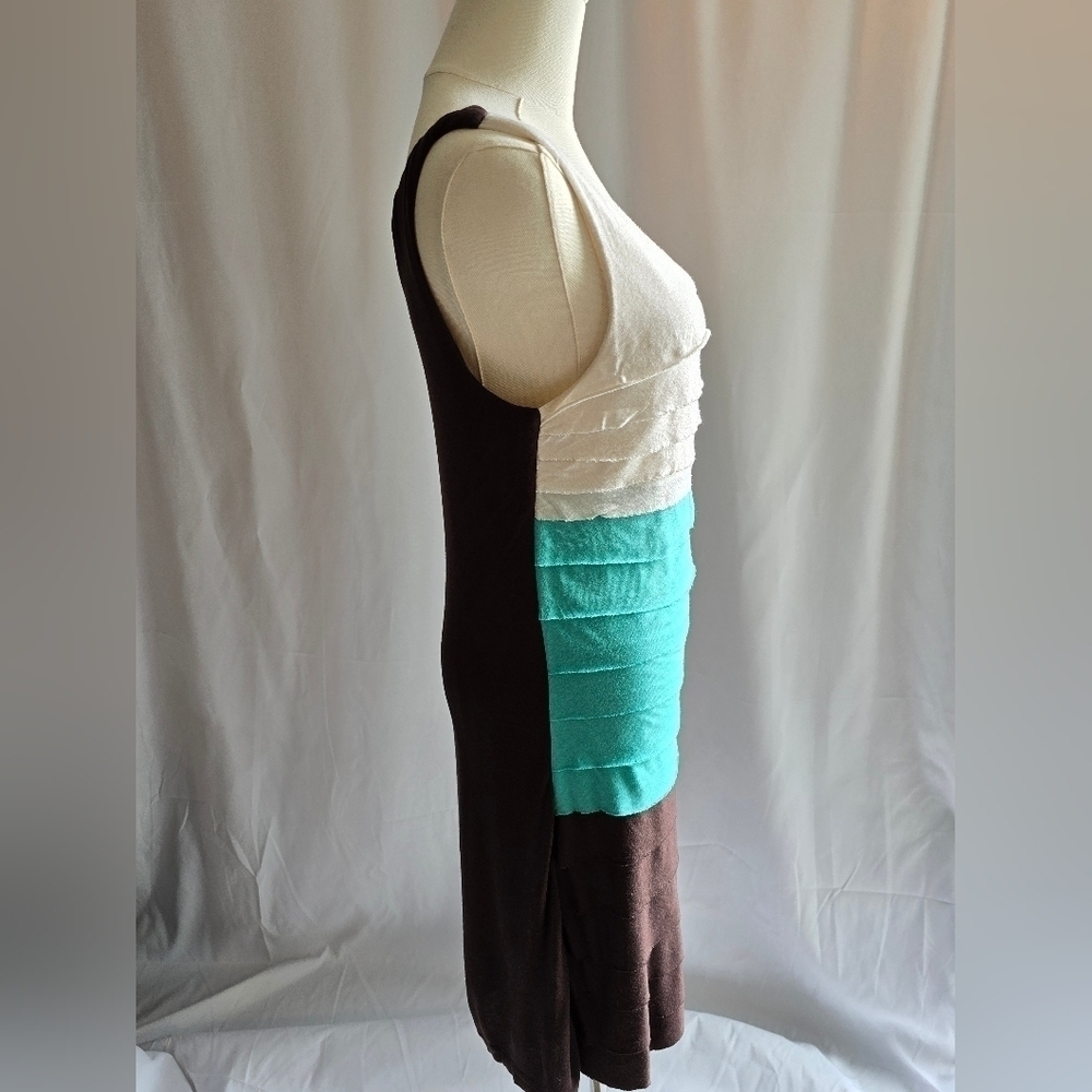 Allen B By Allen Schwartz Colorblock Stretch Dress Turquoise White Brown Sz. S - Picture 6 of 11